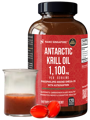 a bottle of krill oil singapore next to a cup of krill concentrate