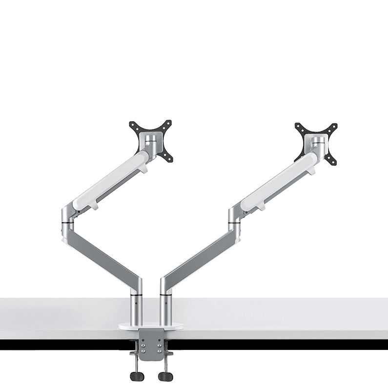 Dual monitor arms, double arms 2 screens, c clamp monitor stands