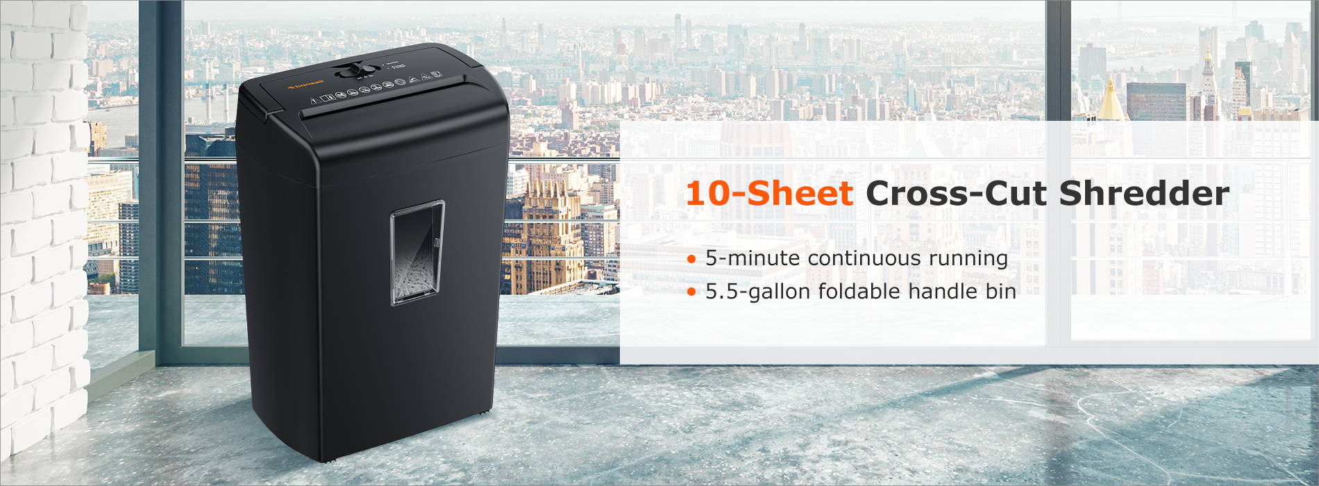 10-Sheet Cross-Cut Shredder 5-minute continuous running 5.5-gallon foldabel handle bin 