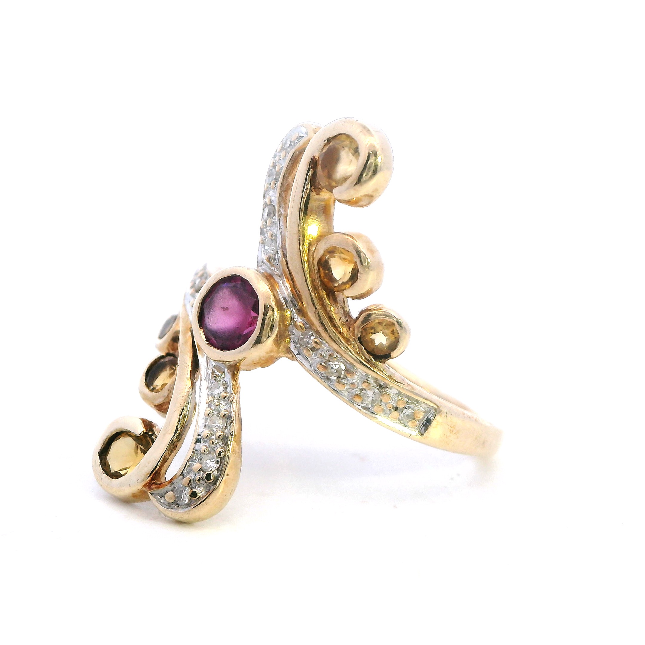 9ct Yellow Gold Sapphire, Citrine, and Diamond Ring - Image 5