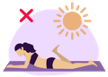 illustrated woman sunbathing with a red x above her