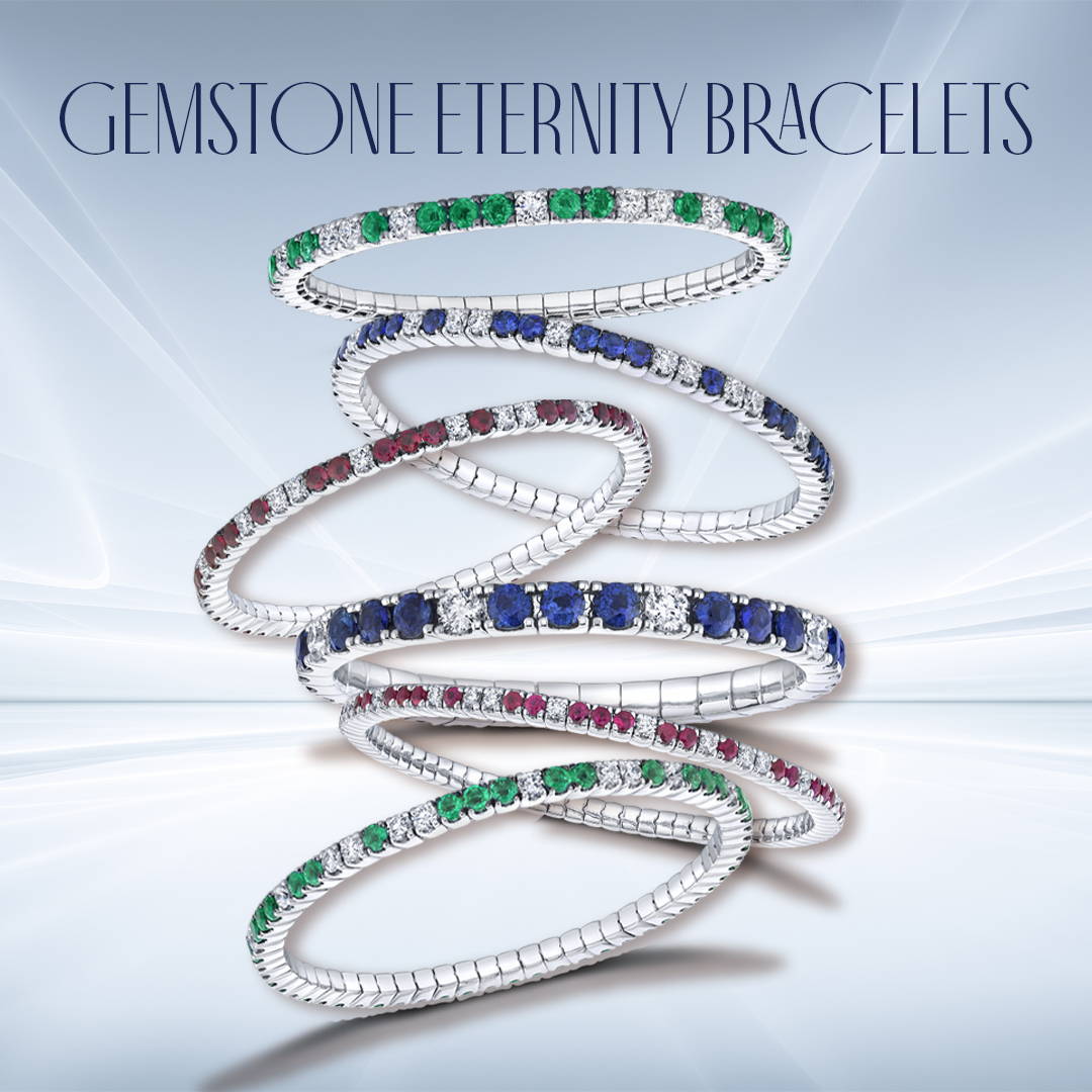 Eternity bracelets with diamonds, sapphires, rubies and emeralds