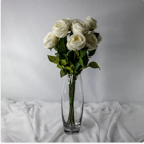 White David Austin Open Bud Real Touch Roses - Realistic Artificial Flowers - Image 2