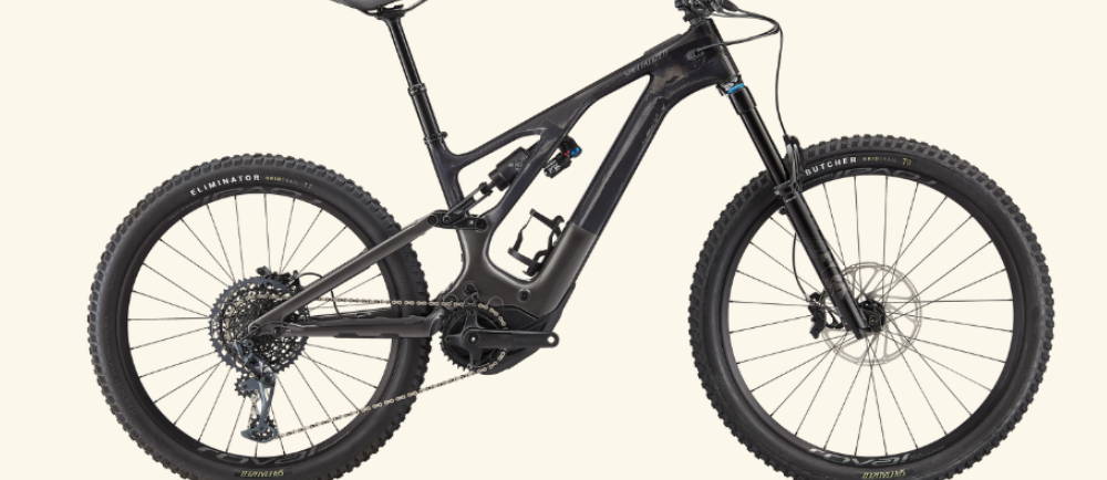 a black Specialized turbo levo expert full suspension electric mountain bike