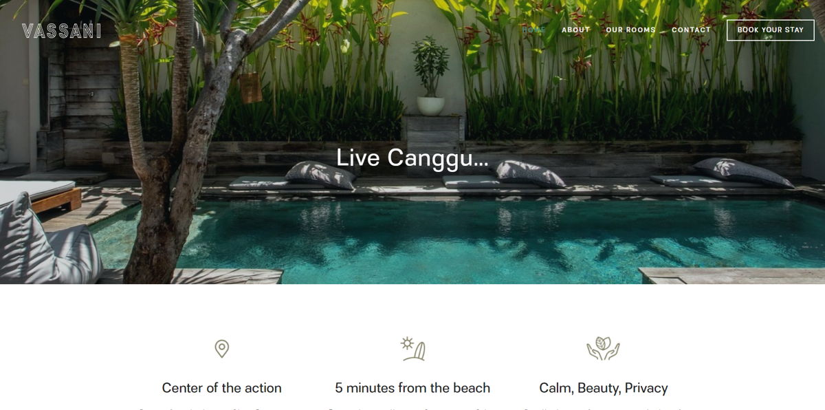 Screenshot of Vassani Stay | Canggu, from the hotel websites collection.