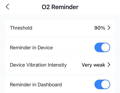 SleepU oxygen reminder settings for threshold and vibration alerts