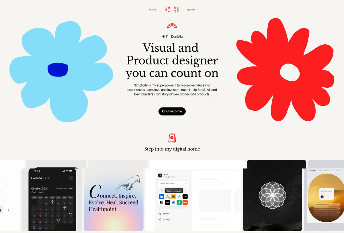 Screenshot of Daniella Marynova, from the product designer portfolios collection.