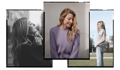 Fünf Bilder mit einer glücklichen Frau, die verschiedene Strickpullover von Seldom trägt.