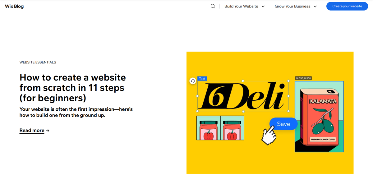 Screenshot of Wix Blog, from the wix blog examples collection.