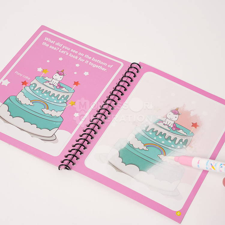 Birthday Party-themed Montessori Magic Reusable Book.