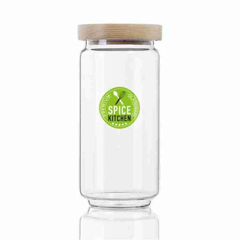 Glass Canister Storage Jar-Clear Beech Wood Series-750Ml (D)