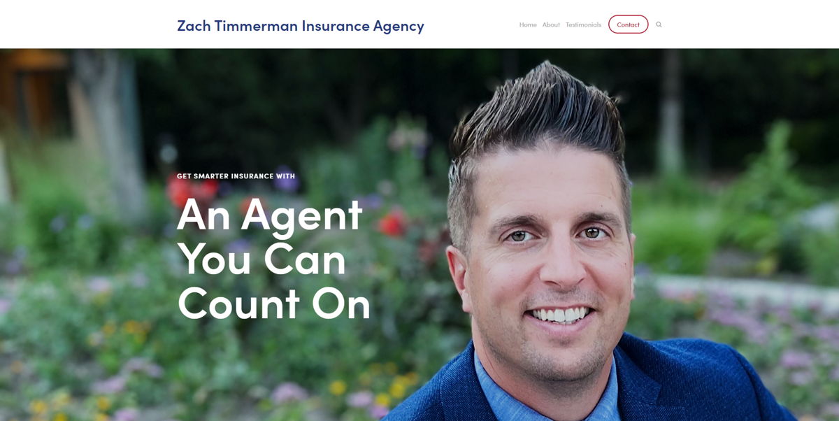 Screenshot of Zach Timmerman Insurance Agency, from the insurance agent websites collection.