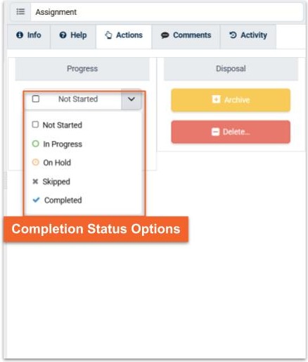 Completion Status indicators