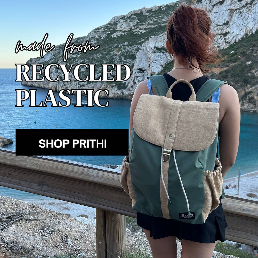 new prithi backpack green over the water made from recycled plastic