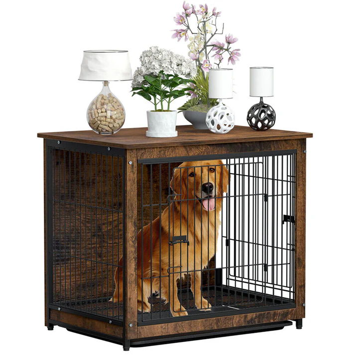 Wooden Dog Crate Kennel End Table Nightstand - Image 3
