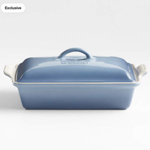Le Creuset ® Heritage Rectangular 4-Qt. Chambray Blue Ceramic Casserole Dish with Lid | Crate & Barrel