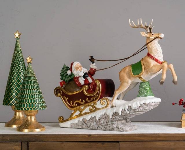 Raz Imports Wooden Sleigh With Winter Natural Arrangement and Pinecone Christmas Home Decor