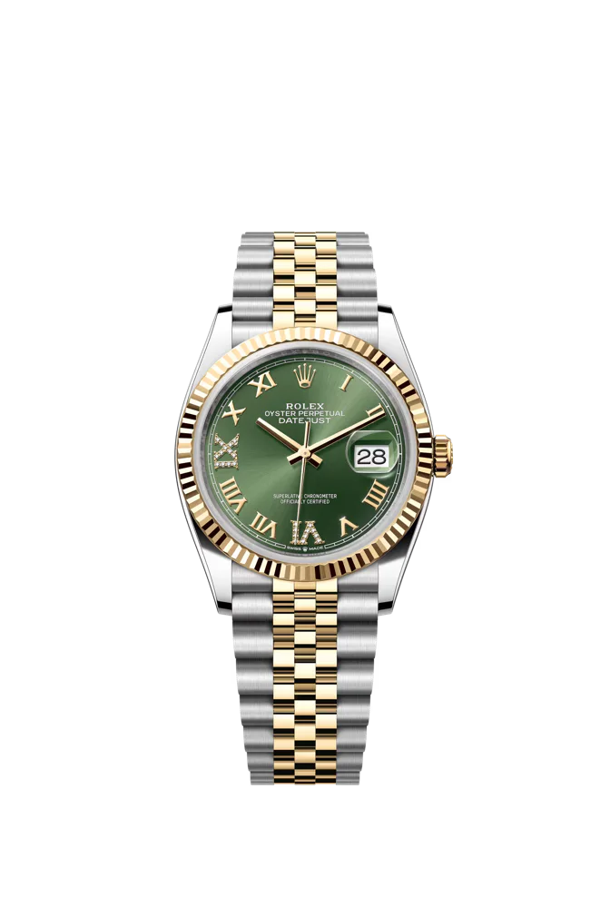 36mm Green Dial with gem set 6 and 9 hour marks