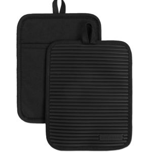 KitchenAid Ribbed Soft Silicone Water Resistant Pot Holder Set, Onyx Black, 2 Piece Set