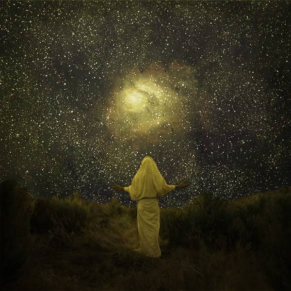 LDS art painting of Jesus Christ peering at the starry sky and Earth's creation.