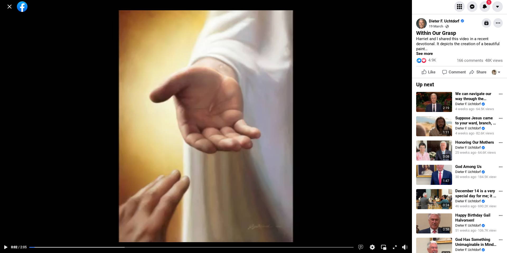 Facebook post by Dieter F. Uchtdorf featuring Within Our Grasp by Jay Bryant Ward.