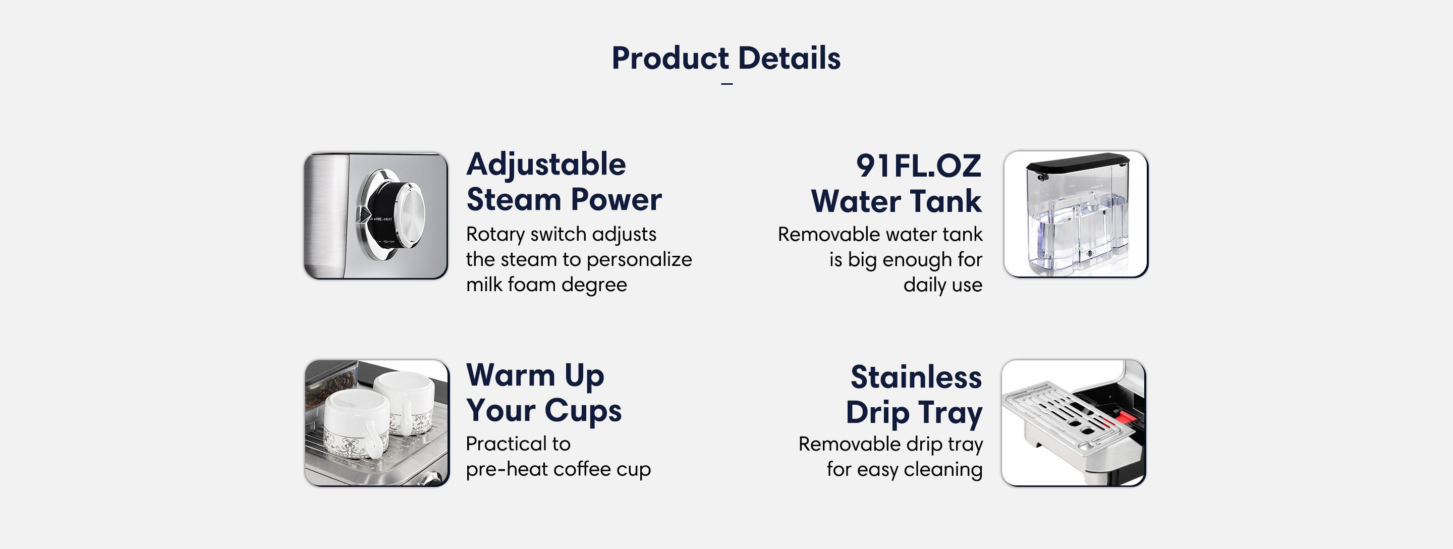 adjustable steam power 91oz water tank warm up your cups stainless drip tray
