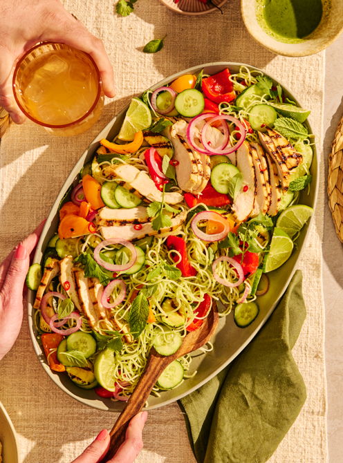 Rice Vermicelli Salad with Grilled Chicken and Vegetables