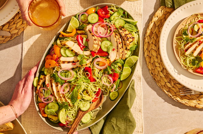 Rice Vermicelli Salad with Grilled Chicken and Vegetables