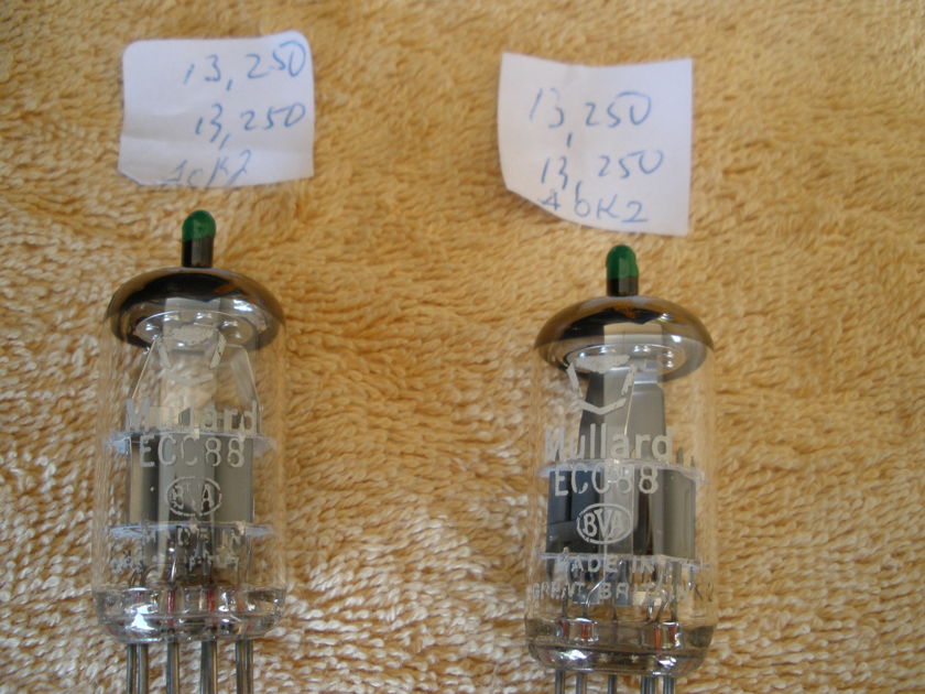 MULLARD / AMPEREX ECC 88 /6DJ8 Made in HOLLAND  MATCHED PAIR Special Low Noise GREEN TIPS