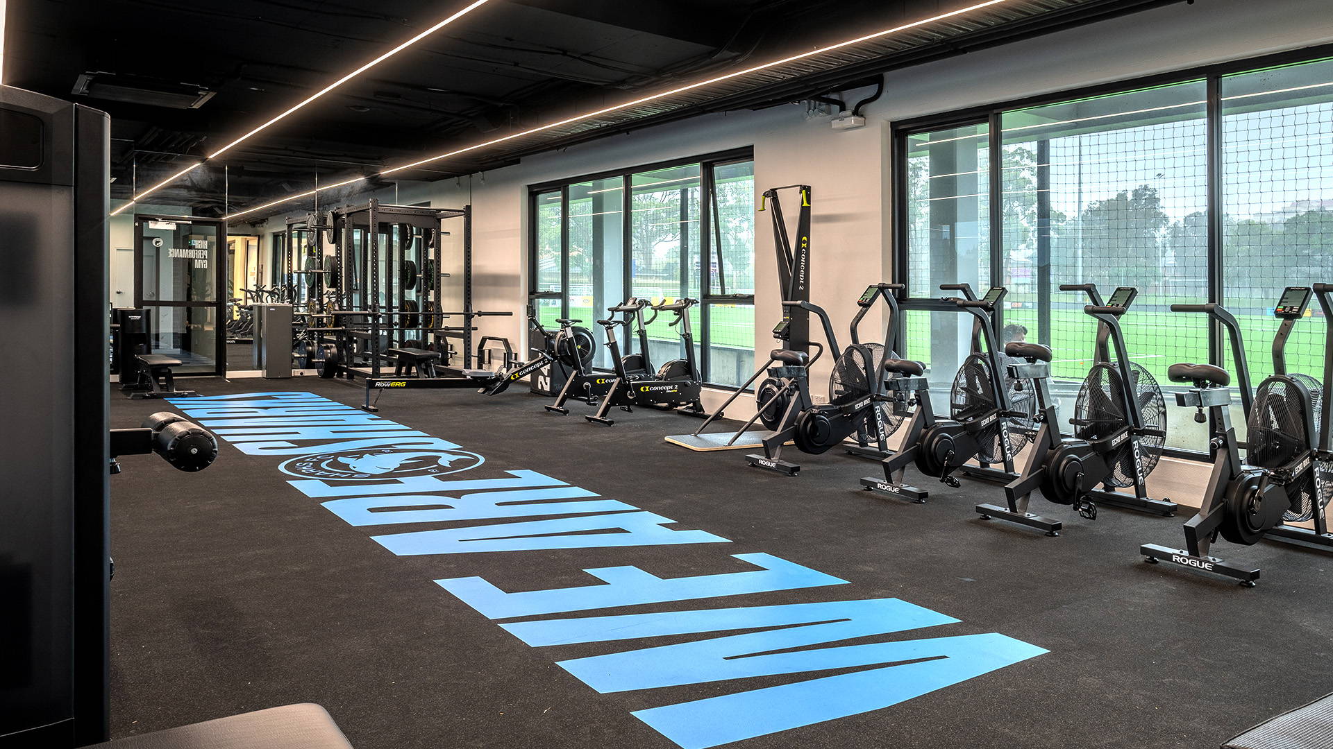 Perspective shot of Pendant Lighting by Havit Commercial - Illuminating a gym space at Sharks FC HQ NSW
