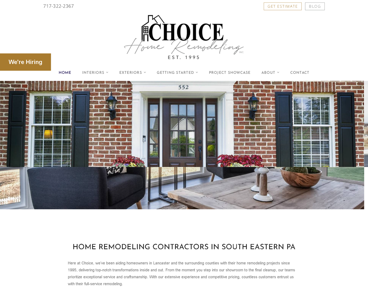 Screenshot of Choice Home Remodeling, from the remodeling websites collection.