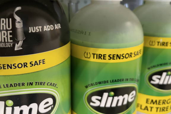 Close Up of Tire Sensor Safe Wording on Slime Bottle