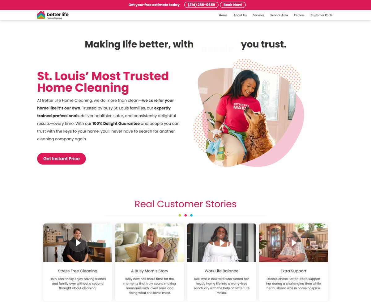 Screenshot of Better Life Maids, from the wordpress websites collection.