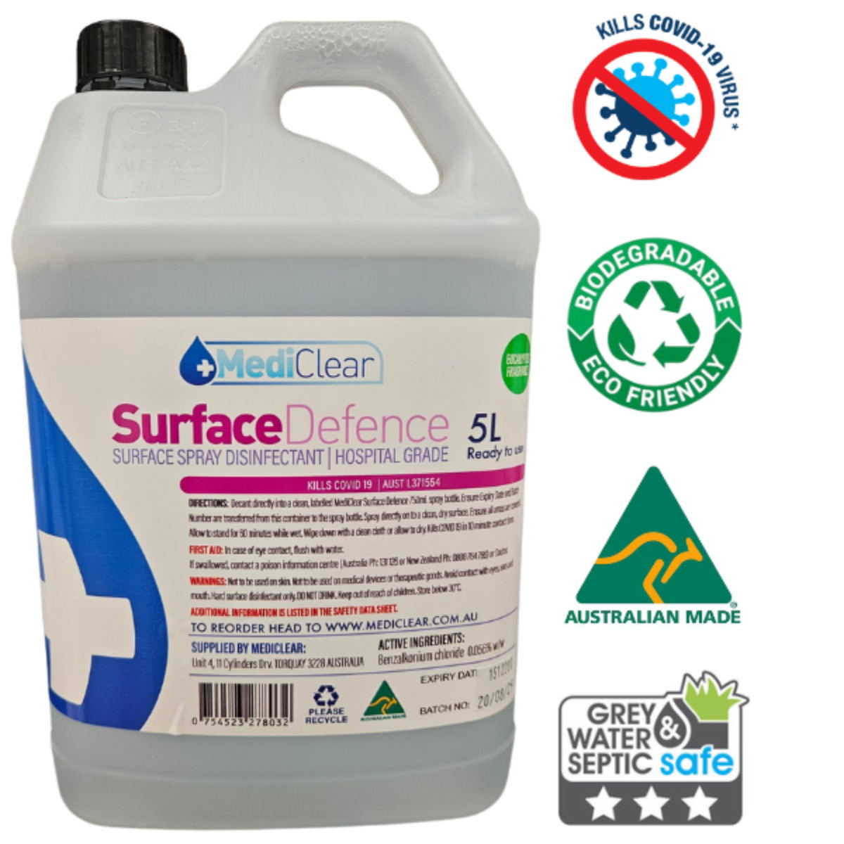 MEDICLEAR SURFACE DEFENCE SURFACE SANITISER & CLEANER – KILLS COVID 19 - Image 3