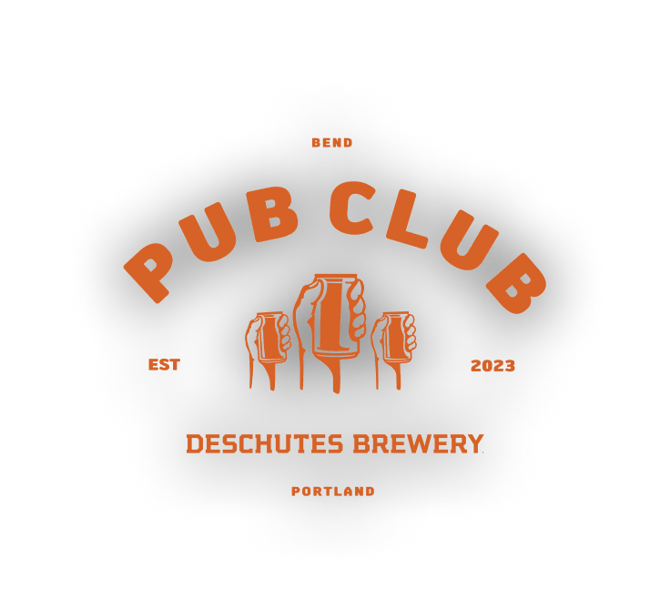 logo in orange reading: Pub Club, est 2023, Deschutes Brewery, Portland