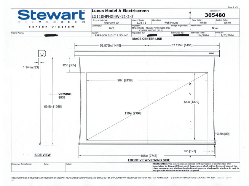 Stewart Filmscreen 110-inch Luxus Model A Elictriscreen in FireHawk G4 Material