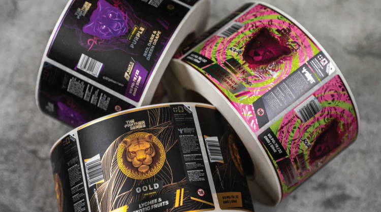 Printed Dr Vapes labels on rolls