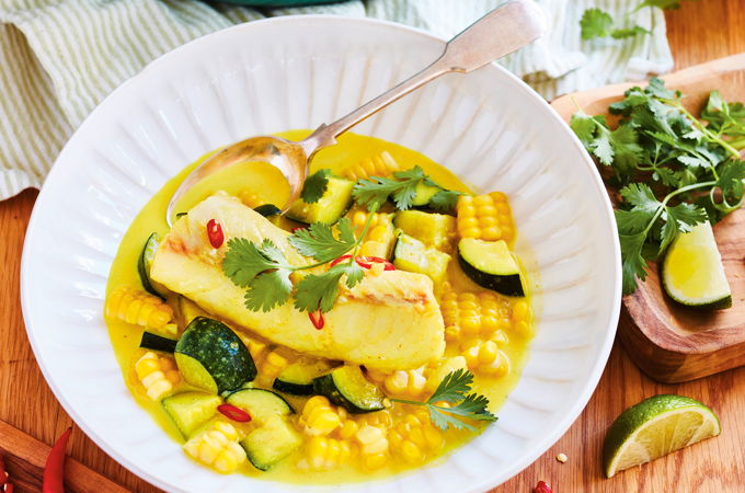 Cod and Corn in Spicy Curry Broth