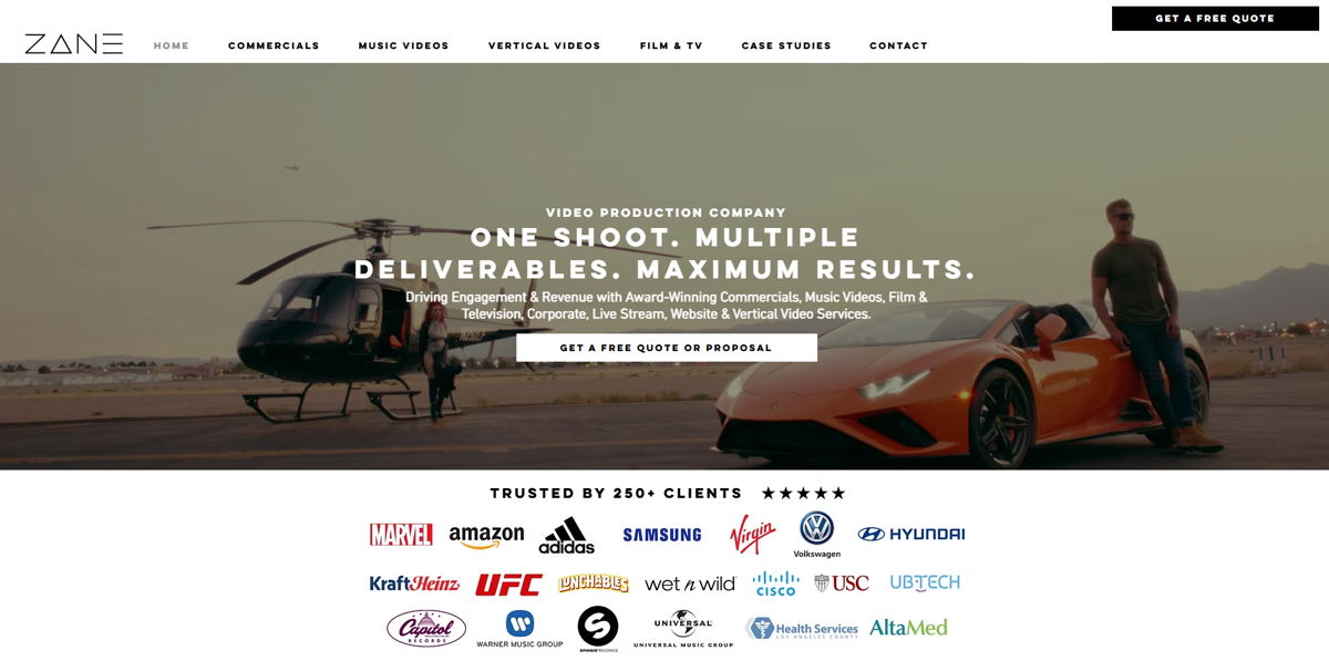 Screenshot of ZANE Productions, from the production company websites collection.
