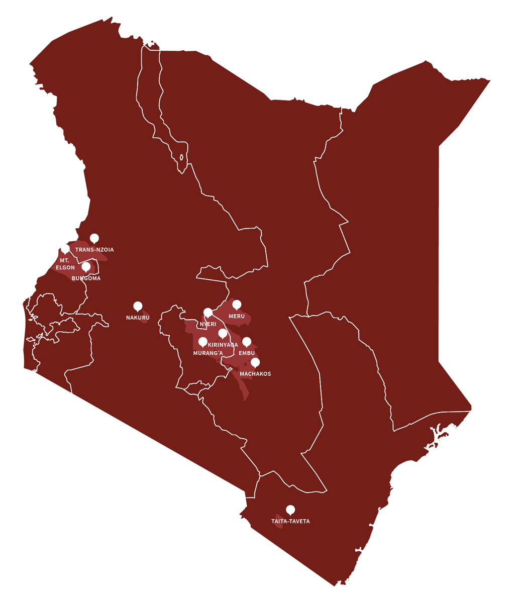 map from kenya with all coffee producing regions