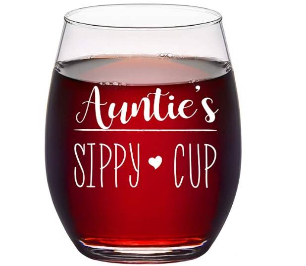 a funny high-quality easy to wash unique design Stemless “O” rim sippy Wine Glass is the best gift for your aunt