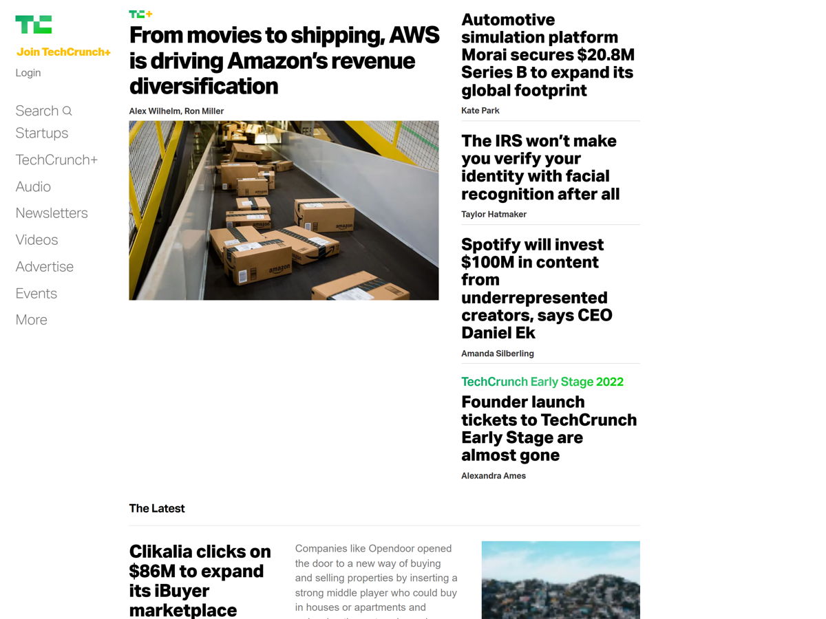 Screenshot of Tech Blog: TechCrunch, from the blog examples collection.