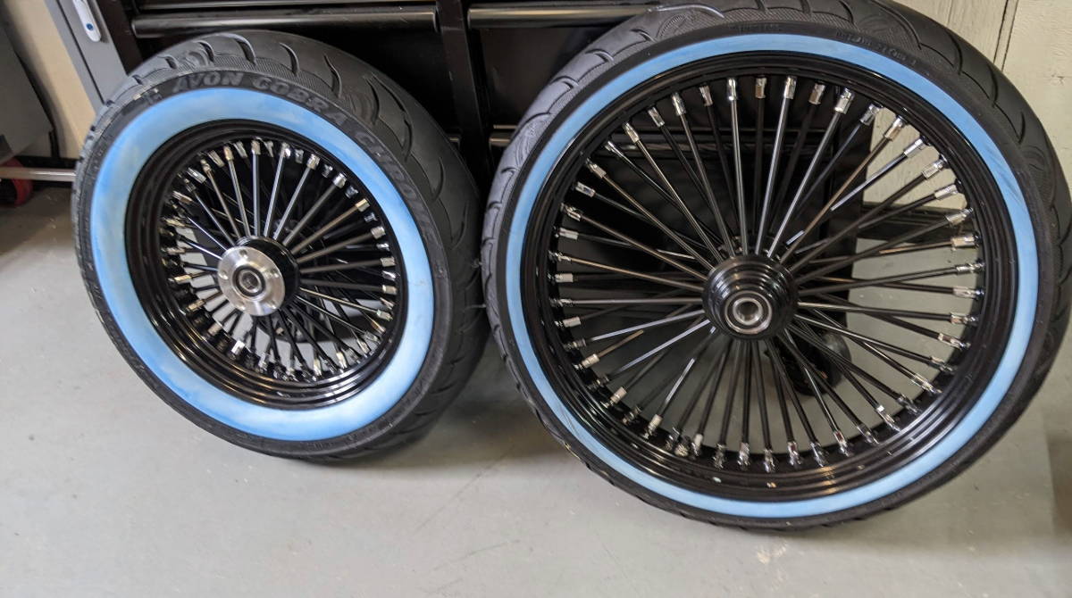 Havoc Motorcycles Black King Spoke Wheels with Whiitewalls