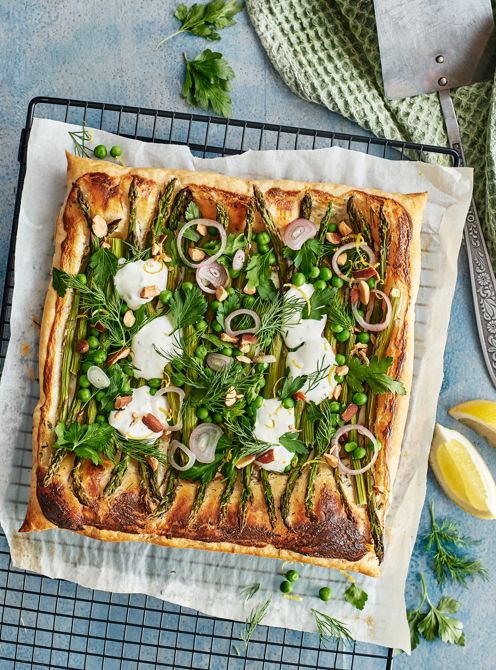 Asparagus and Pea Puff Pastry Tart