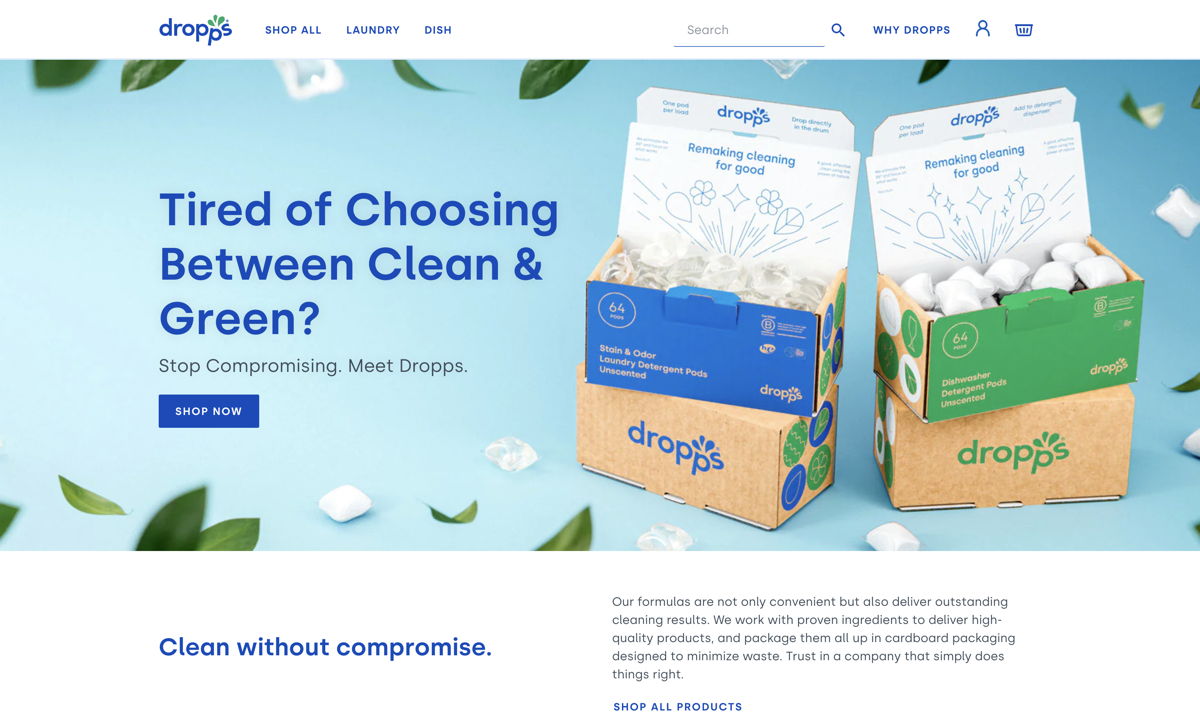 Screenshot of Dropps, from the ecommerce websites collection.