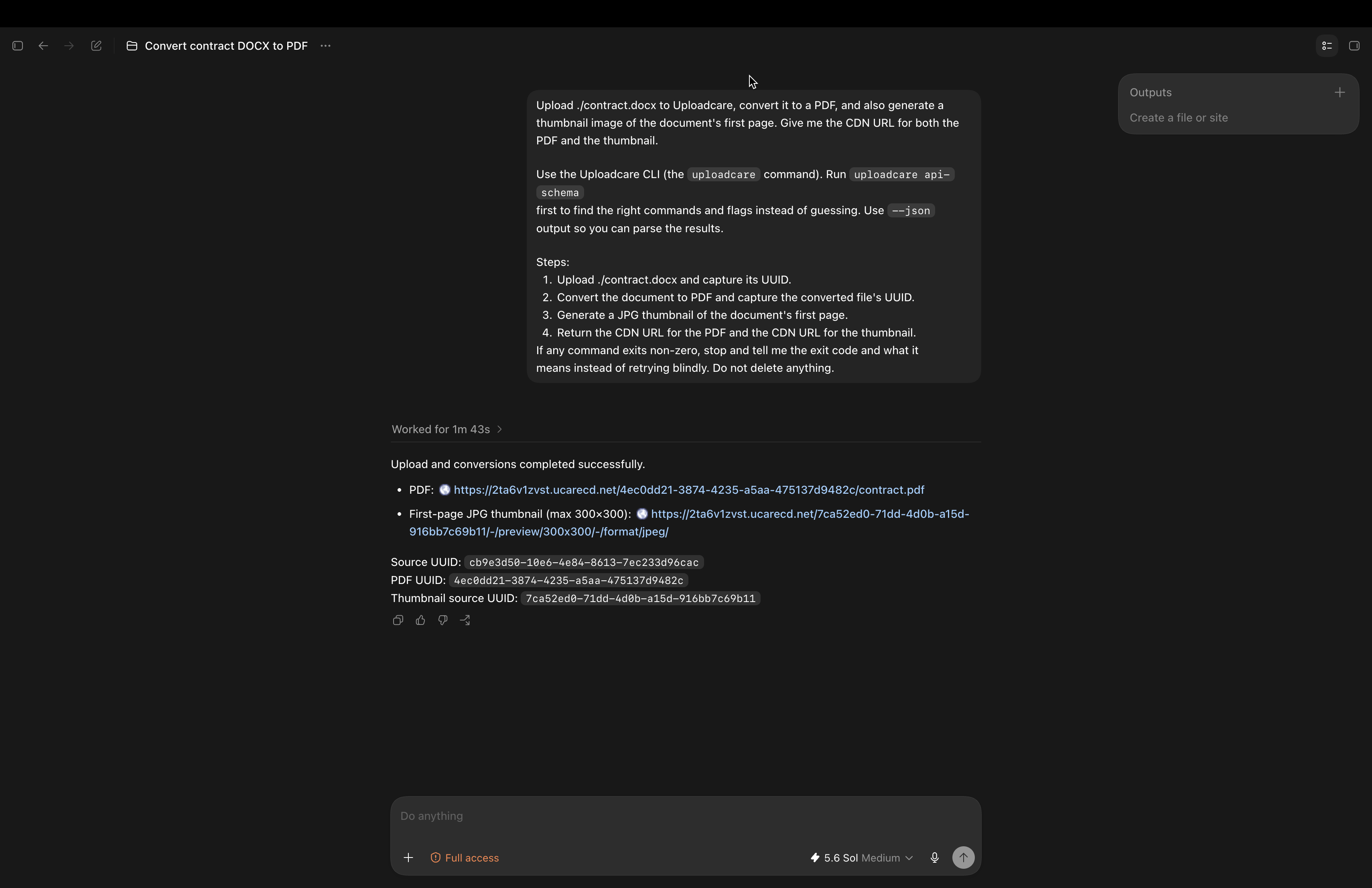 OpenAI Codex running the Uploadcare CLI