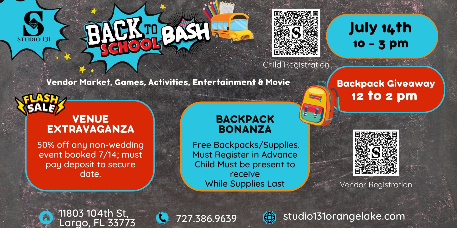 Back to School Bash - Venue Extravaganza & Backpack Bonanza promotional image
