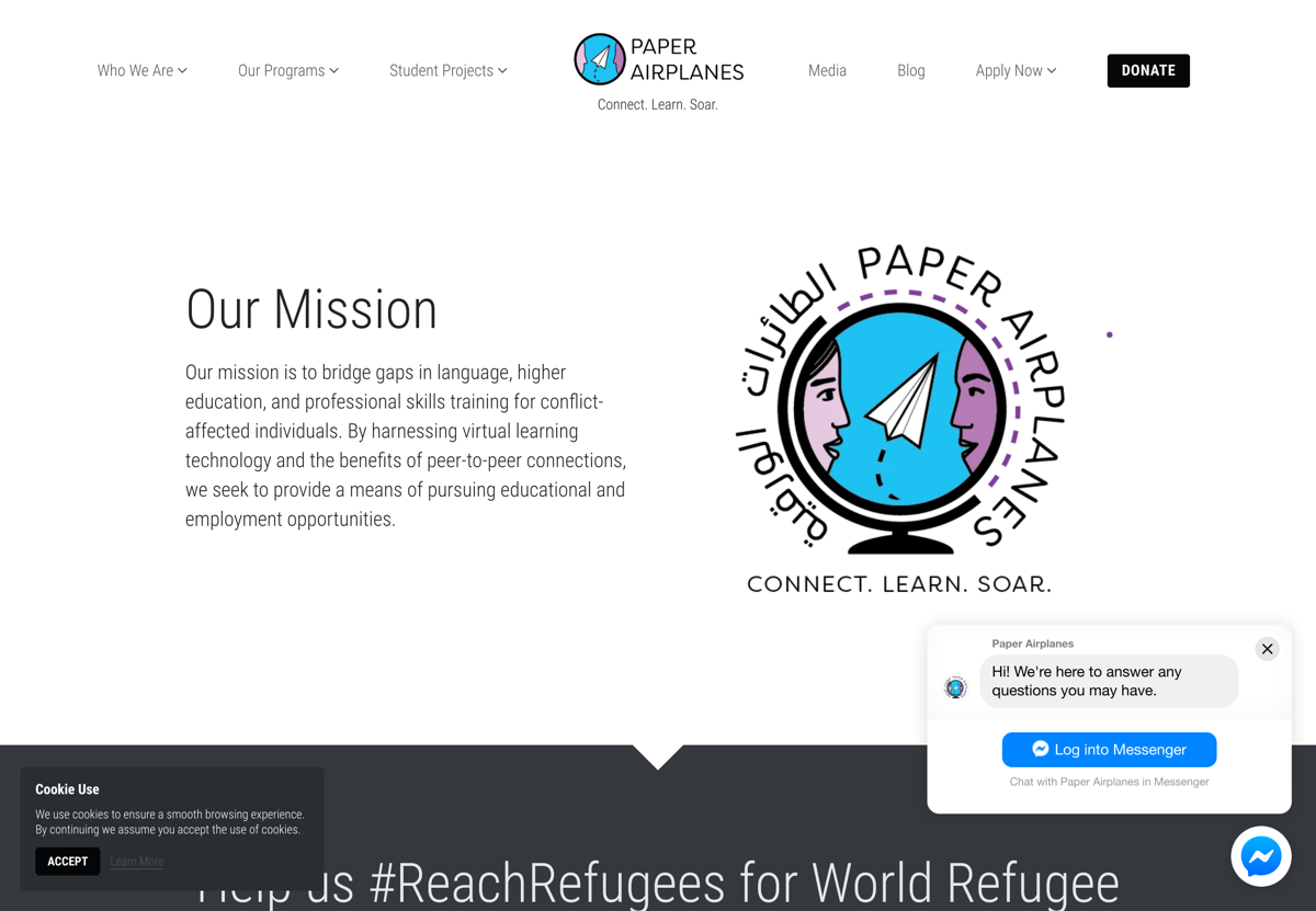 Screenshot of Paper Airplanes, from the nonprofit & charity websites collection.