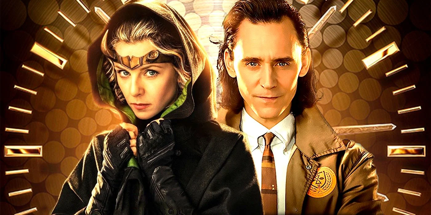 promotional image of Sylvie and Loki in glowing golden light.