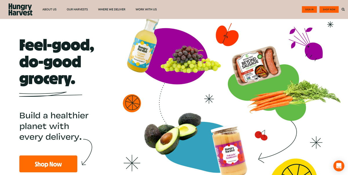 Screenshot of Hungry Harvest, from the squarespace ecommerce examples collection.